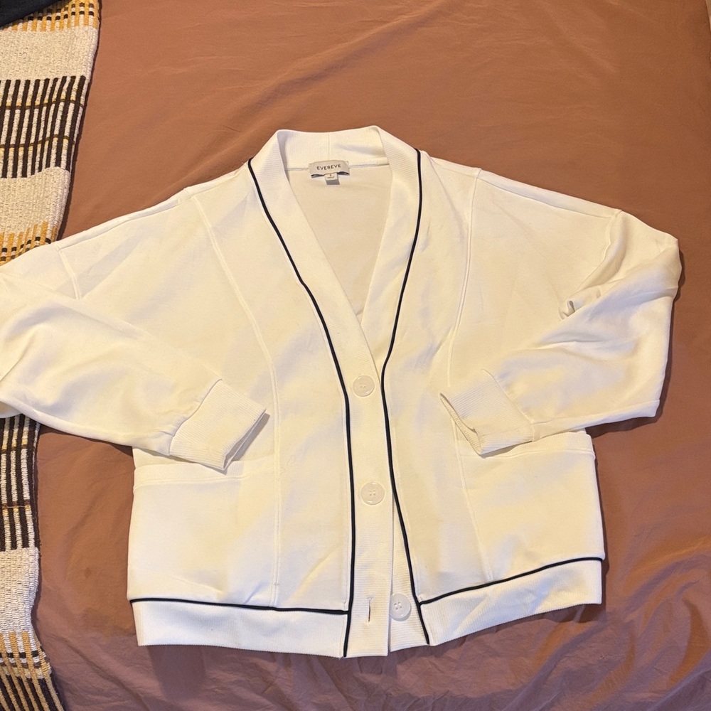 Evereve White Cardigan with Blue Trim